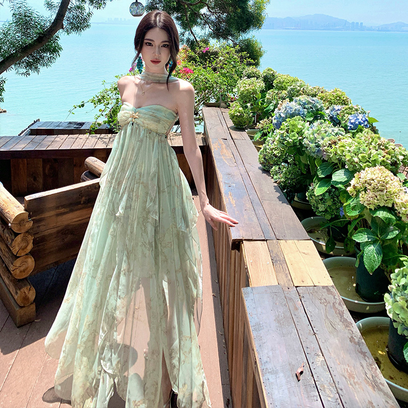 Printing summer long dress irregular dress for women