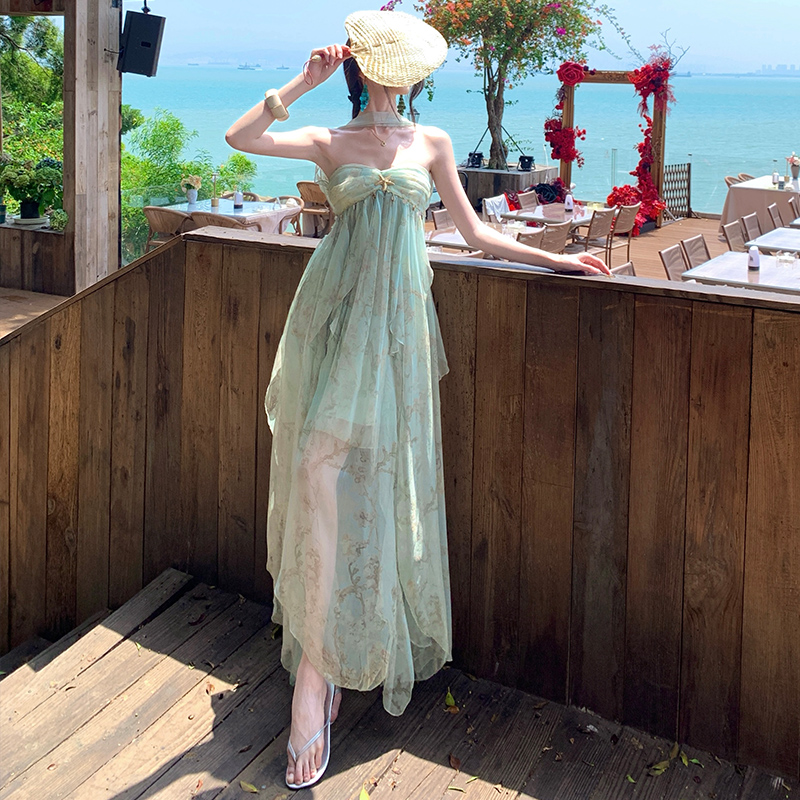Printing summer long dress irregular dress for women