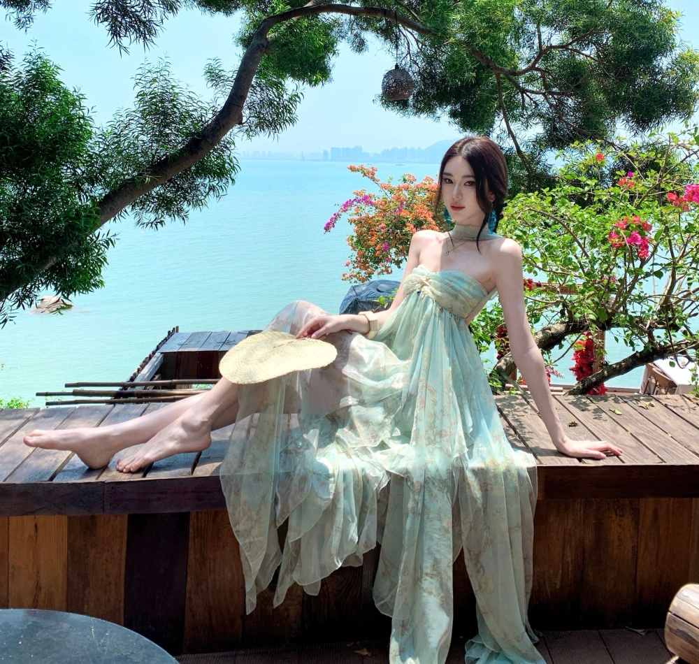 Printing summer long dress irregular dress for women