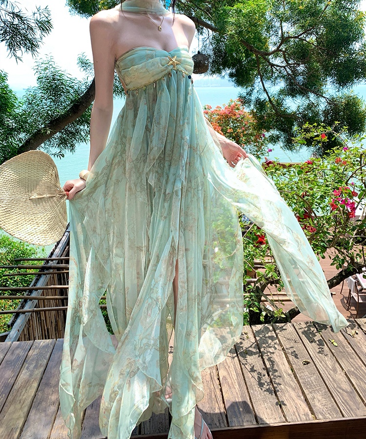 Printing summer long dress irregular dress for women