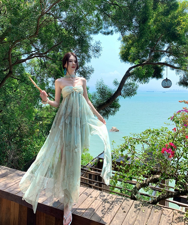 Printing summer long dress irregular dress for women