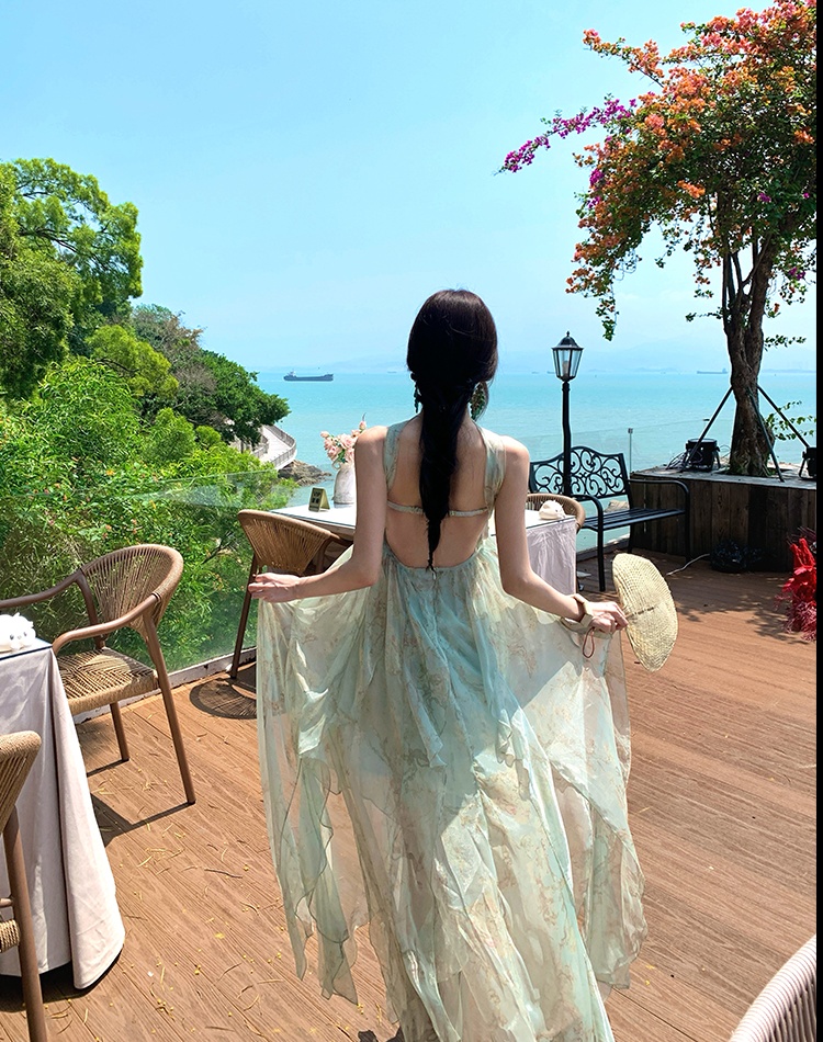 Printing summer long dress irregular dress for women