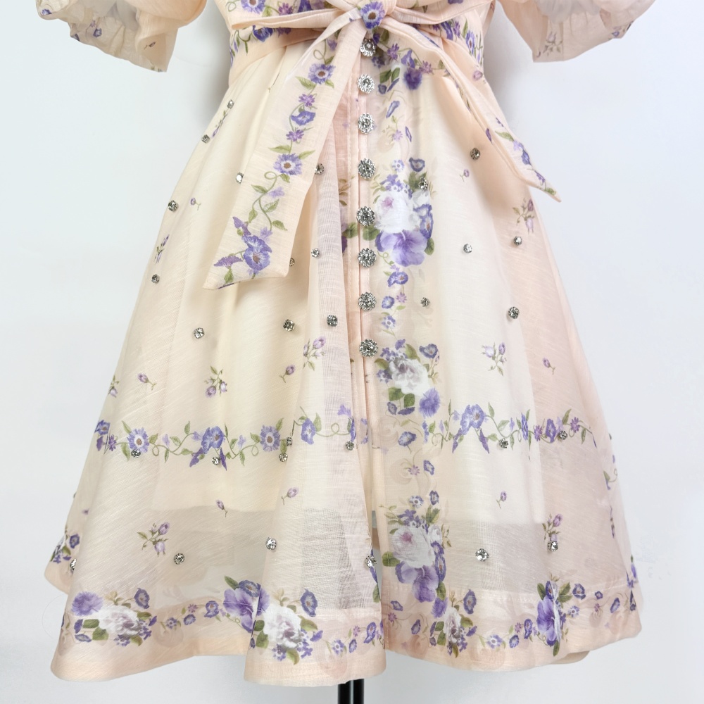 Cstand collar pinched waist dress beading T-back