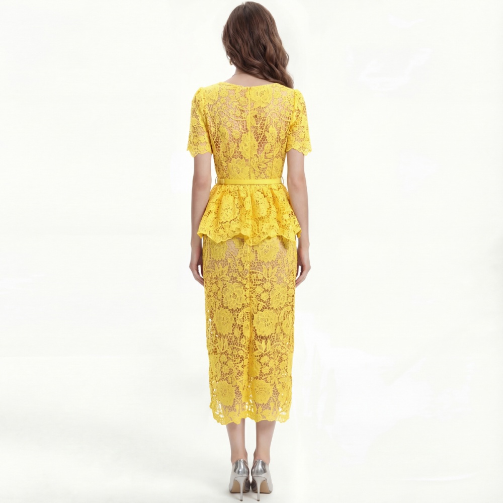 Pinched waist temperament formal dress slim large lapel dress