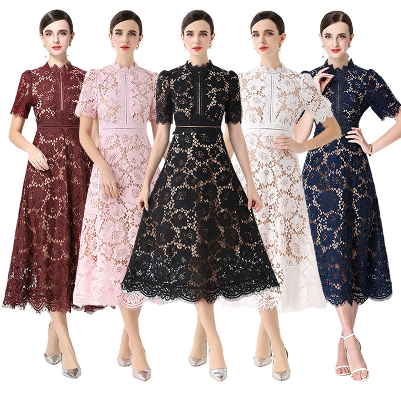 Lace niche formal dress pinched waist dress for women