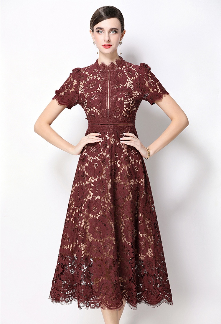 Lace niche formal dress pinched waist dress for women