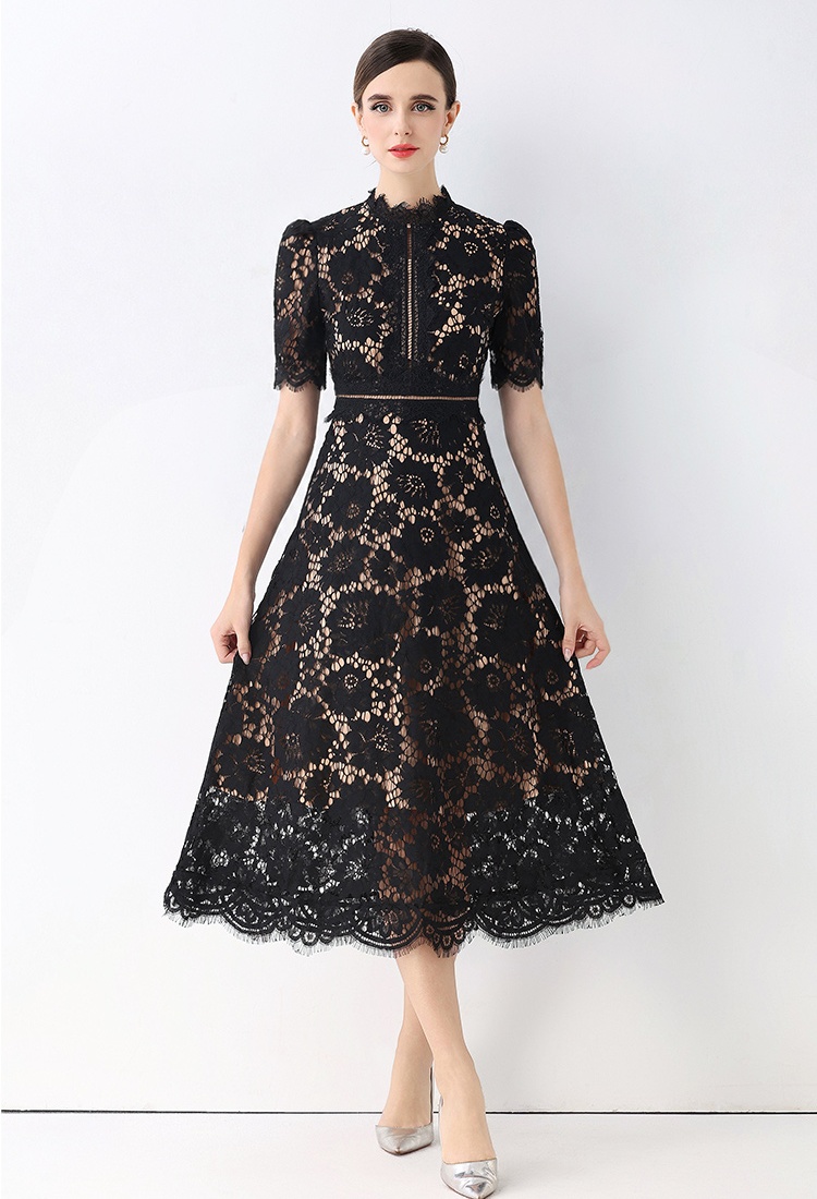 Lace niche formal dress pinched waist dress for women