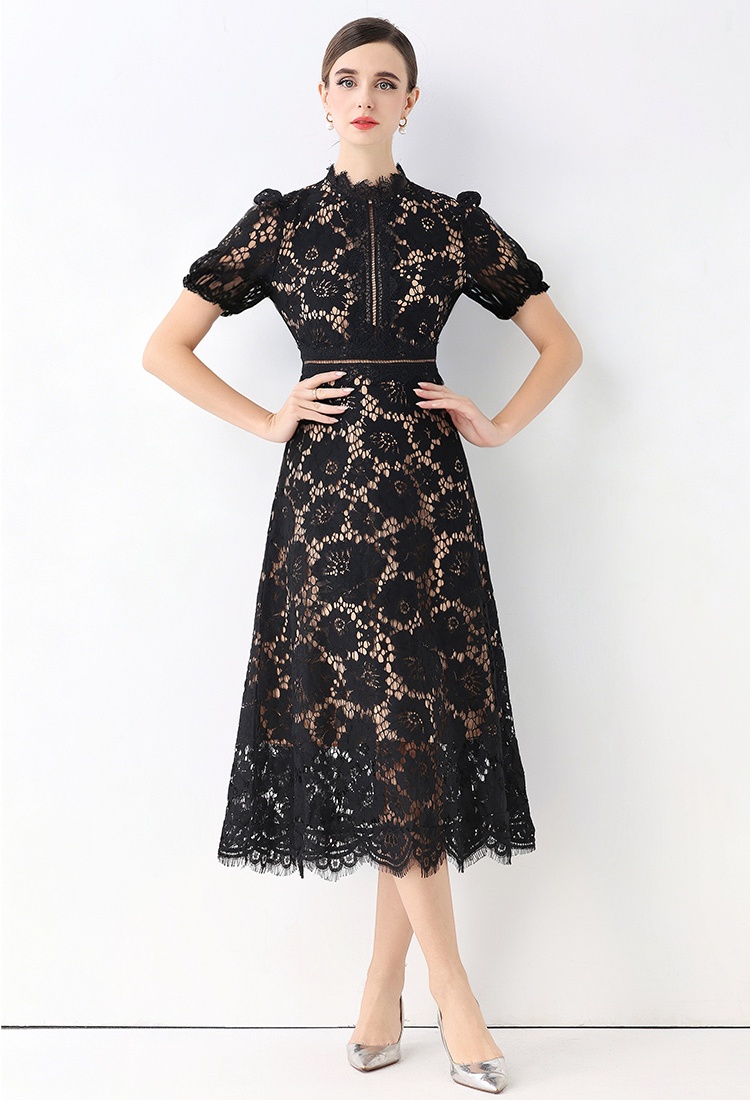 Lace niche formal dress pinched waist dress for women