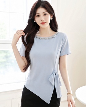 Irregular sequins tops pinched waist T-shirt for women