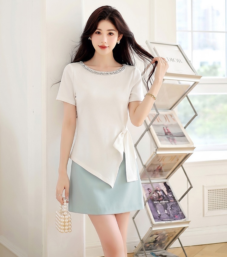 Irregular sequins tops pinched waist T-shirt for women