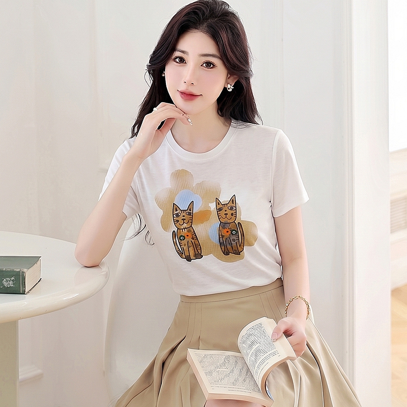 Summer kitty tops printing Korean style T-shirt