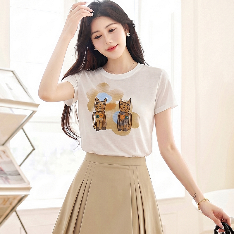 Summer kitty tops printing Korean style T-shirt