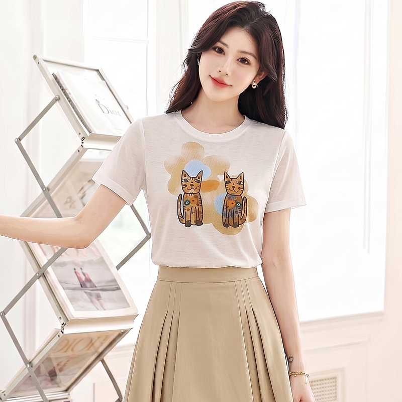 Summer kitty tops printing Korean style T-shirt