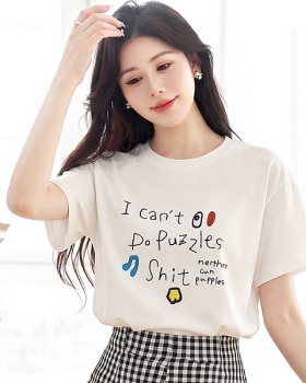 Round neck white T-shirt show young summer tops for women