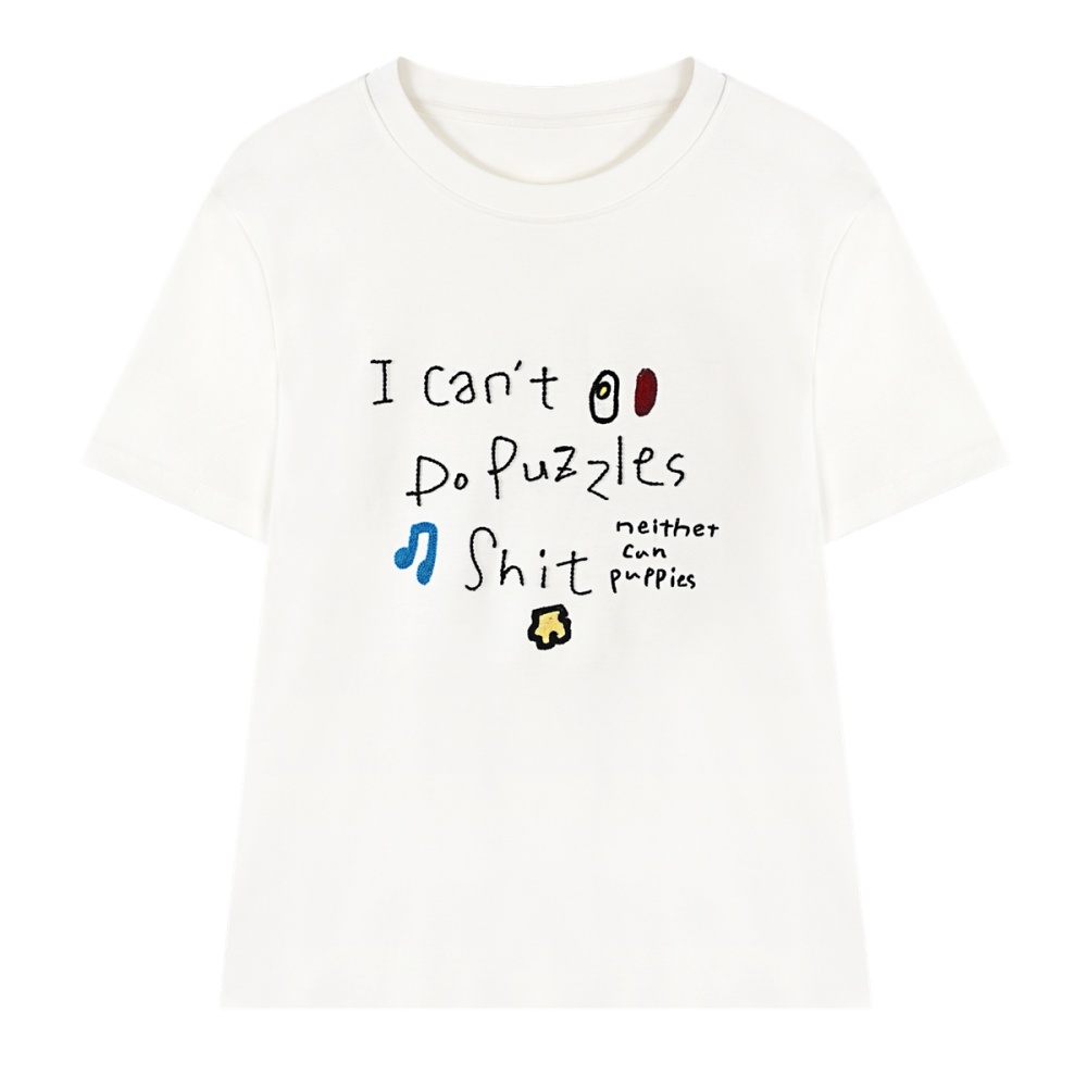 Round neck white T-shirt show young summer tops for women