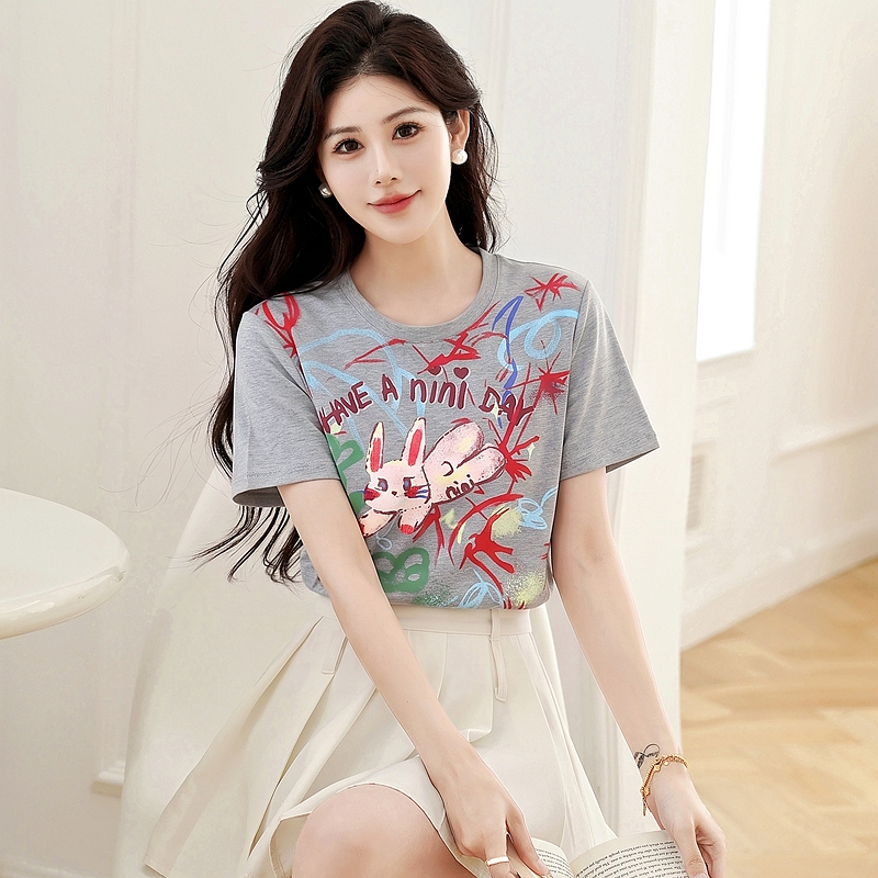 Slim thin summer T-shirt short sleeve cartoon tops for women