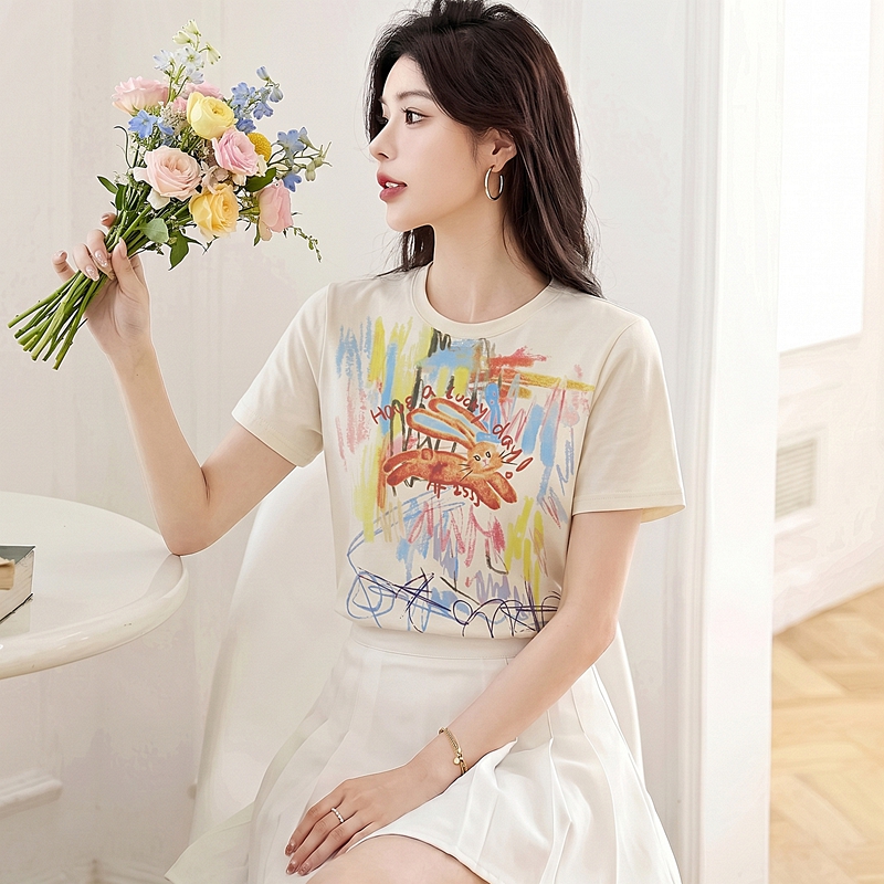 Slim thin summer T-shirt short sleeve cartoon tops for women