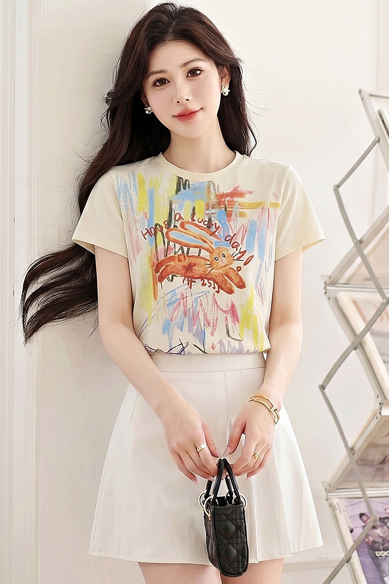 Slim thin summer T-shirt short sleeve cartoon tops for women