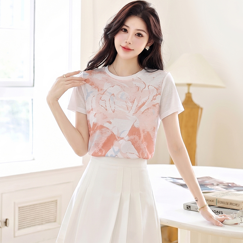 Summer short sleeve white T-shirt unique slim tops