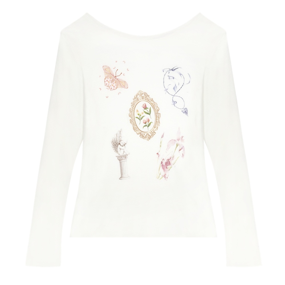 France style long sleeve smock all-match white tops for women