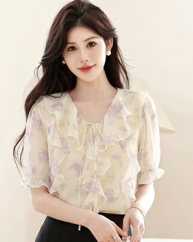 Lotus leaf edges short sleeve shirt summer tops