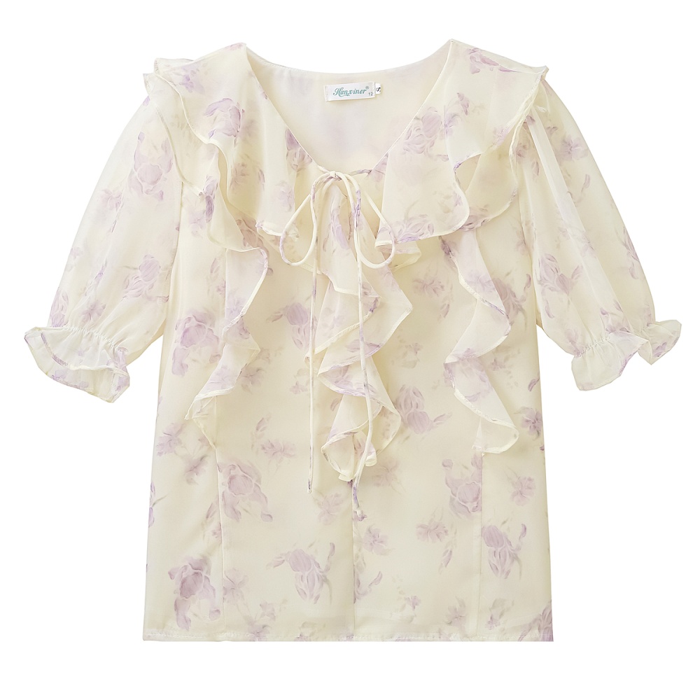 Lotus leaf edges short sleeve shirt summer tops