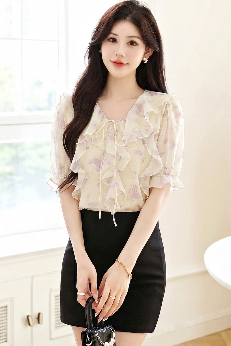 Lotus leaf edges short sleeve shirt summer tops