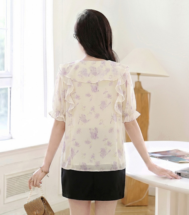 Lotus leaf edges short sleeve shirt summer tops