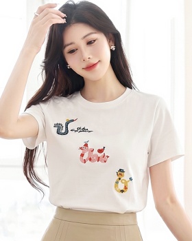 Casual pure cotton tops slim T-shirt for women