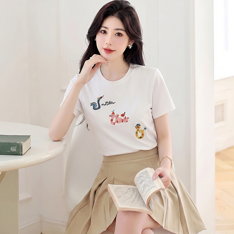 Casual pure cotton tops slim T-shirt for women