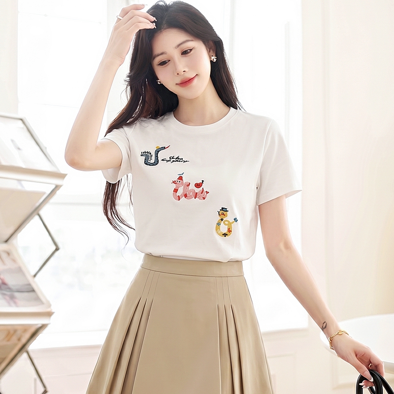 Casual pure cotton tops slim T-shirt for women
