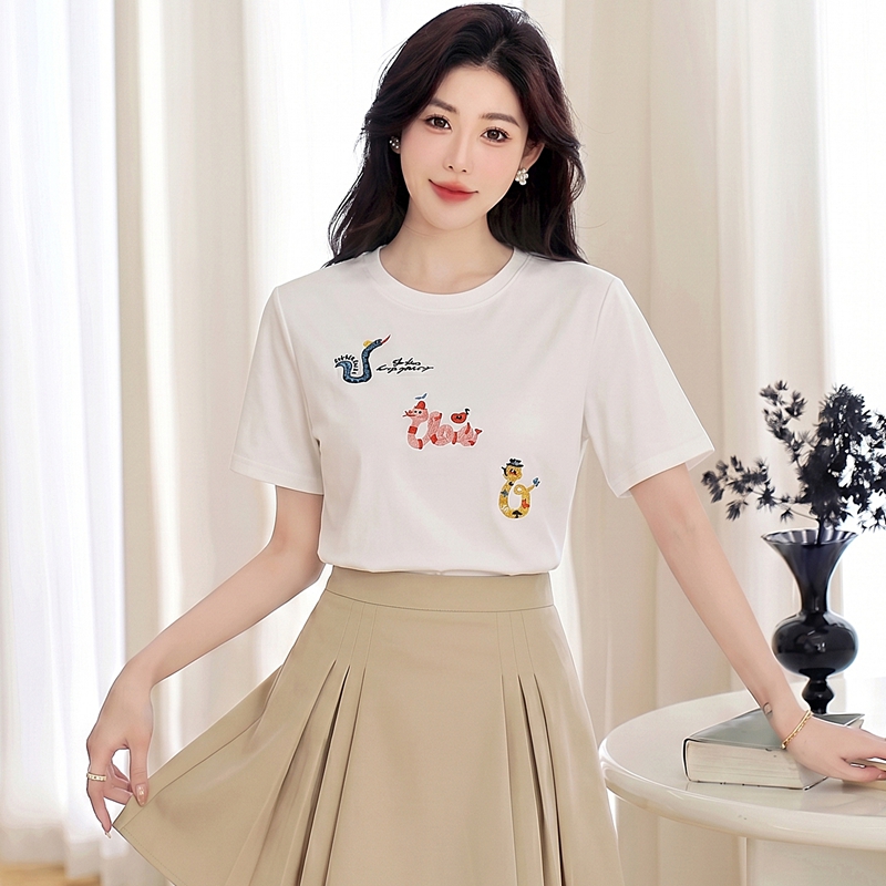 Casual pure cotton tops slim T-shirt for women