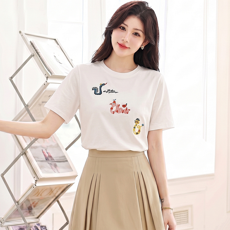 Casual pure cotton tops slim T-shirt for women