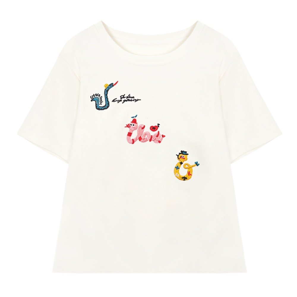 Casual pure cotton tops slim T-shirt for women