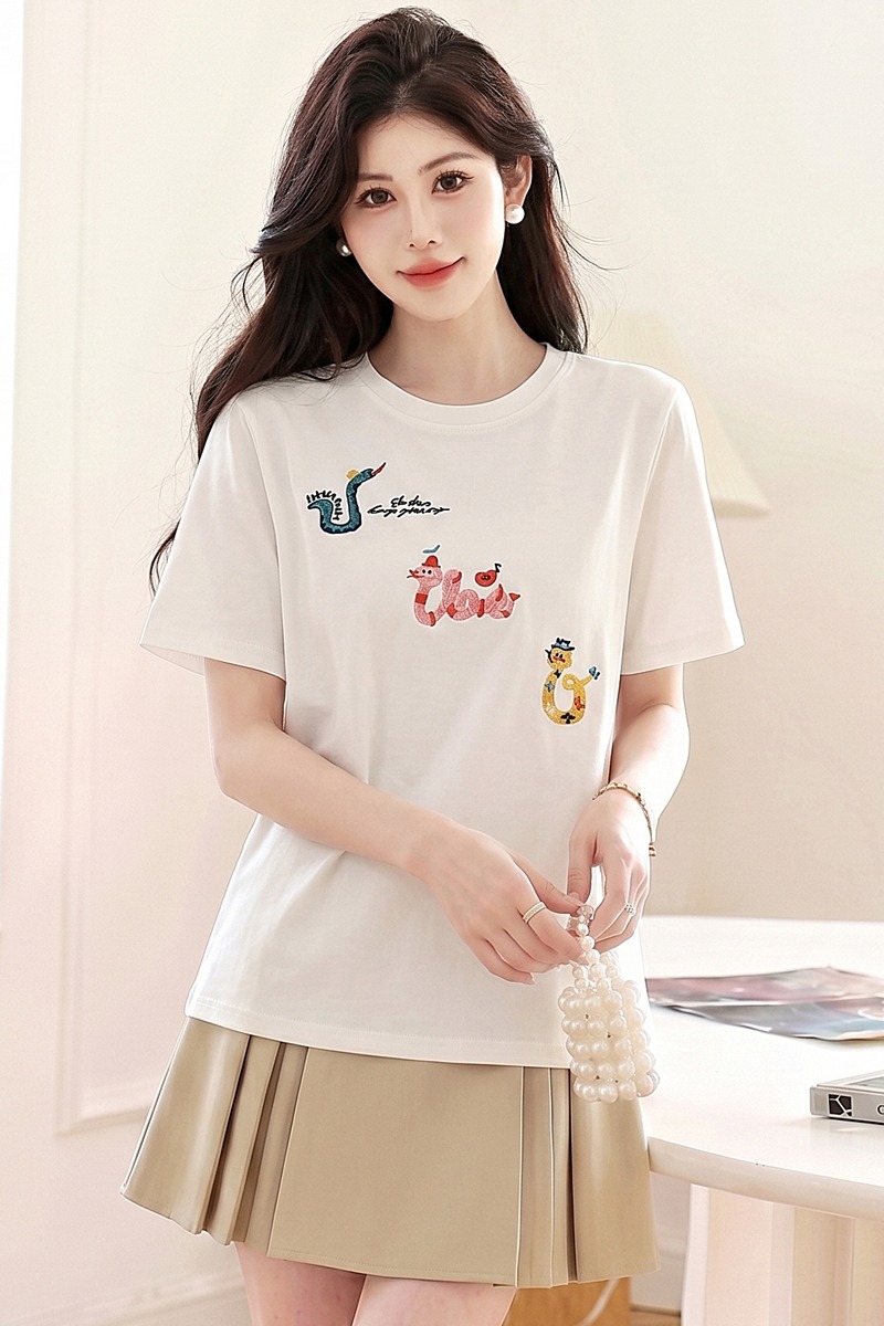 Casual pure cotton tops slim T-shirt for women