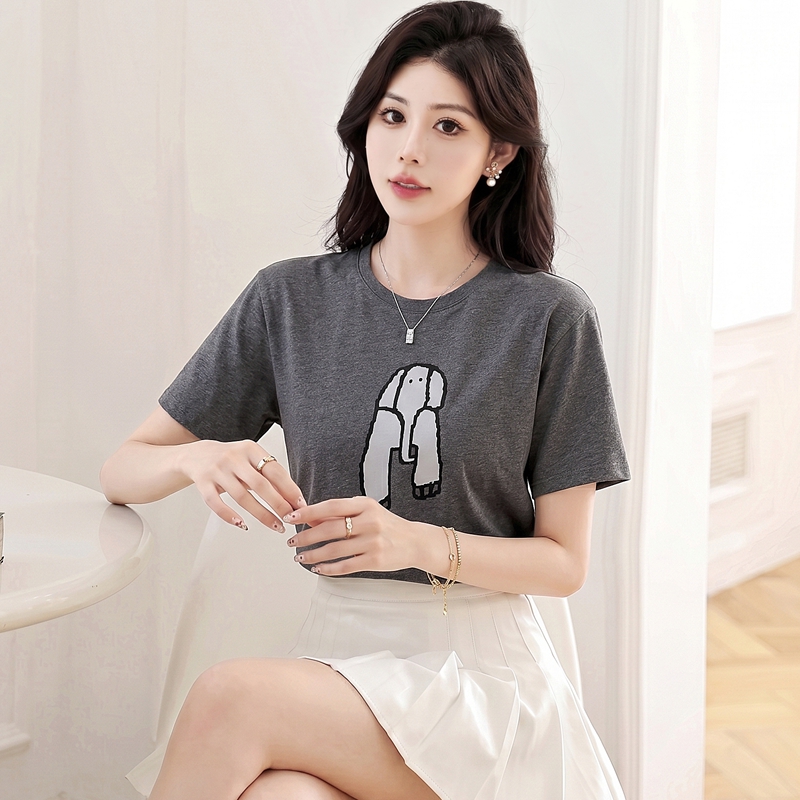 Summer slim tops short sleeve printing T-shirt for women