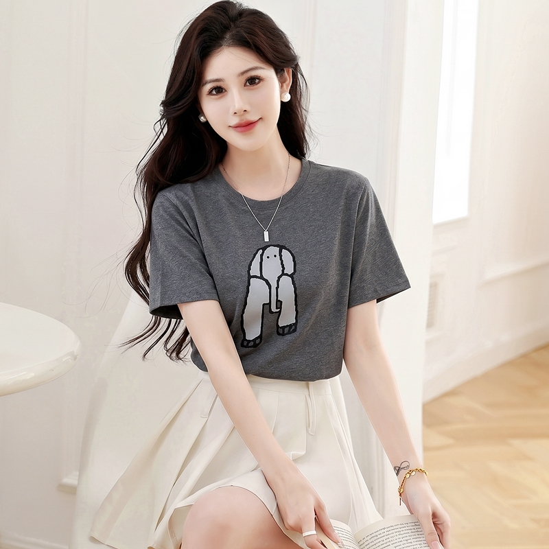 Summer slim tops short sleeve printing T-shirt for women