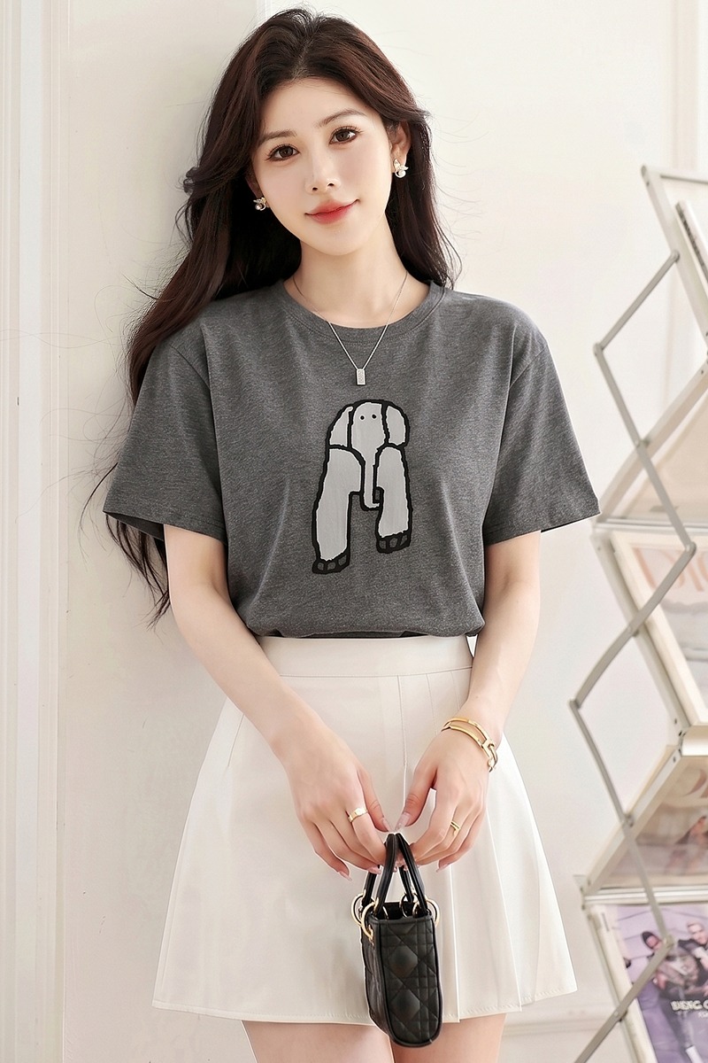 Summer slim tops short sleeve printing T-shirt for women