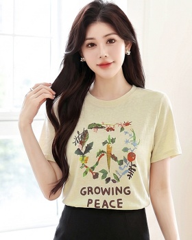 Short sleeve niche T-shirt apricot unique tops for women