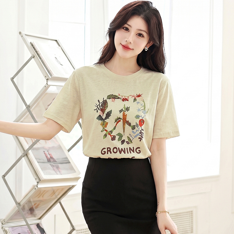 Short sleeve niche T-shirt apricot unique tops for women