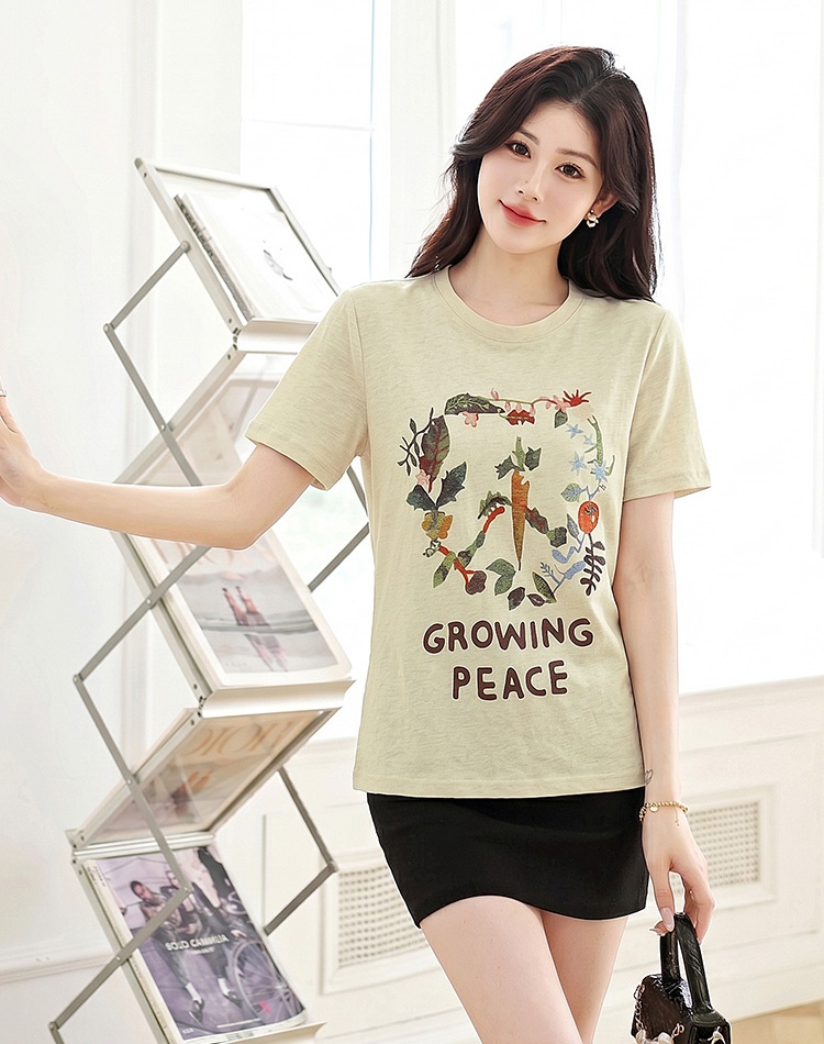 Short sleeve niche T-shirt apricot unique tops for women