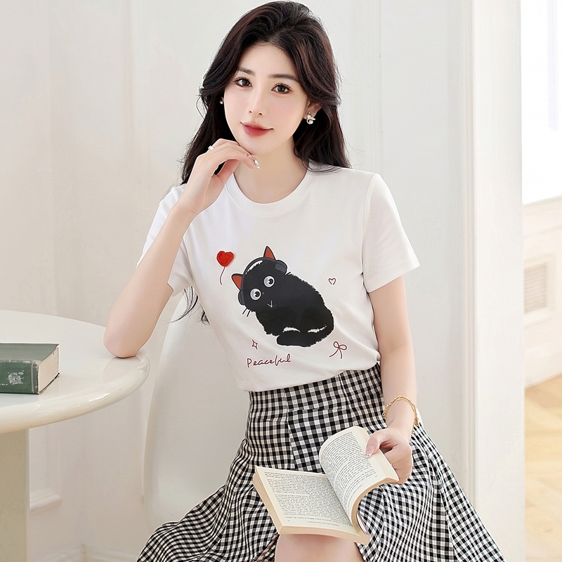 Kitty short tops heart fashion T-shirt for women