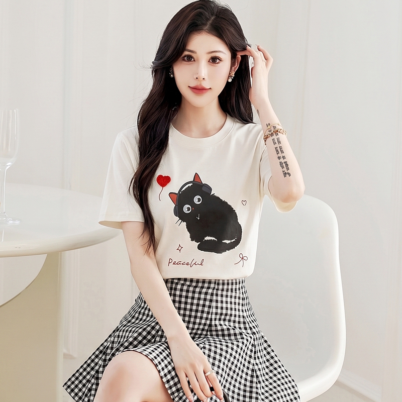 Kitty short tops heart fashion T-shirt for women