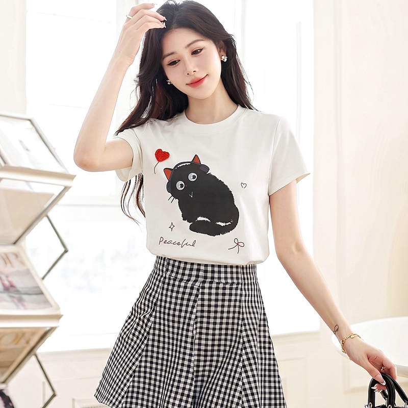Kitty short tops heart fashion T-shirt for women
