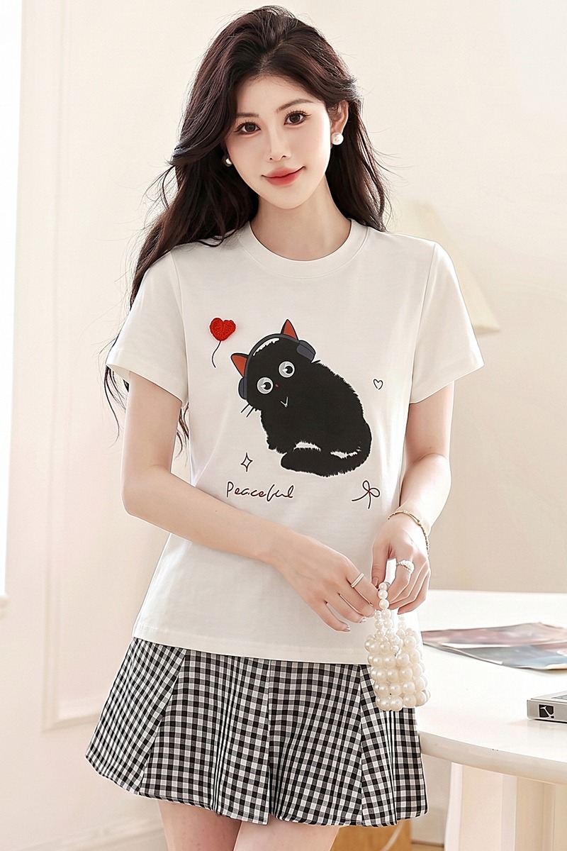 Kitty short tops heart fashion T-shirt for women