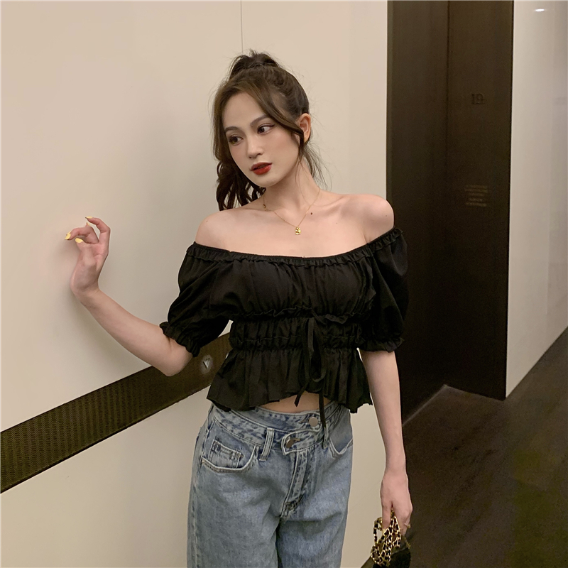 Sweet short sleeve puff sleeve France style tops