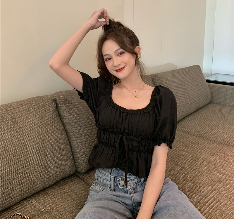 Sweet short sleeve puff sleeve France style tops