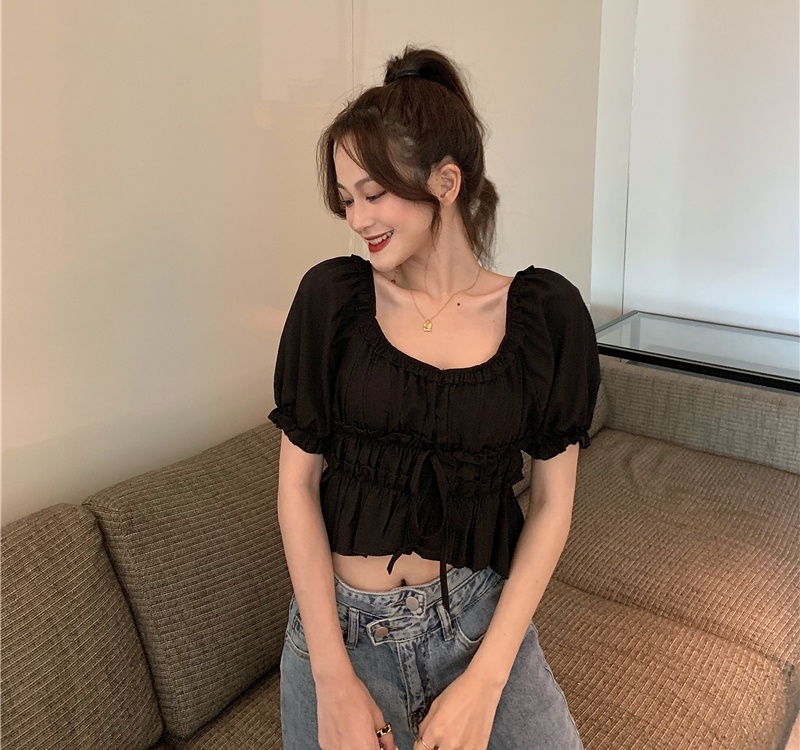 Sweet short sleeve puff sleeve France style tops