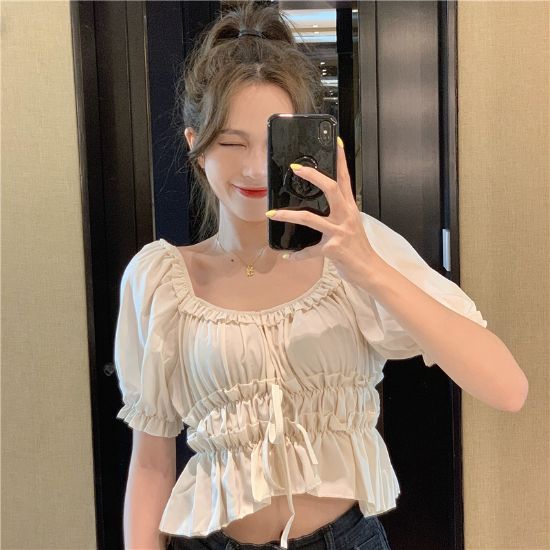 Sweet short sleeve puff sleeve France style tops
