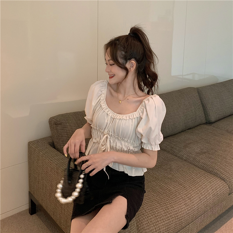Sweet short sleeve puff sleeve France style tops